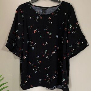 Investments Black Multicolor Floral Blouse